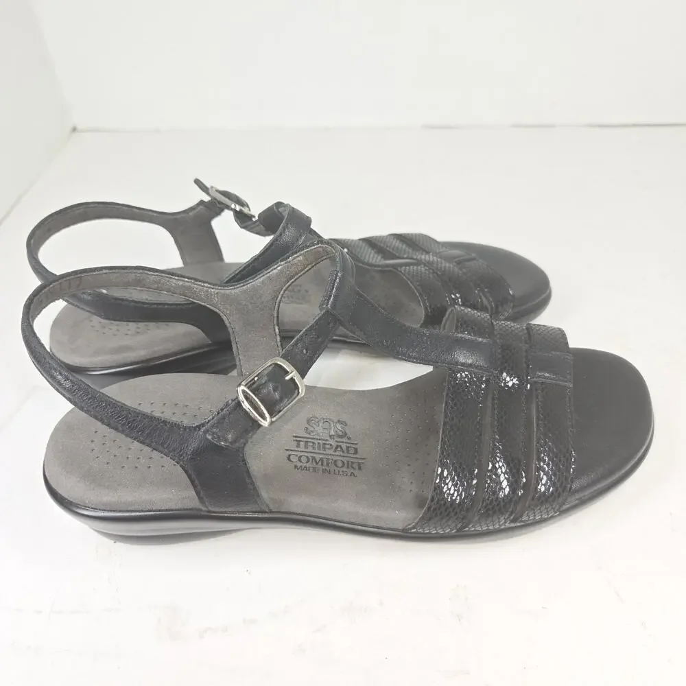 SAS Sandals Womens 6 Black Strappy Lagenlook Cottagecore Comfort Made In USA